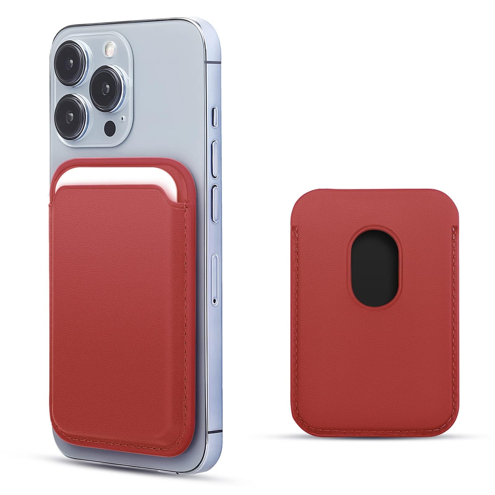 WALLFID Magsafe Wallet Leather Compatible with iPhone 17/16/15/14/13/12 Pro/Max/Plus/Mini/,Card Holder with RFID and Mag-safe Magnet (Red)