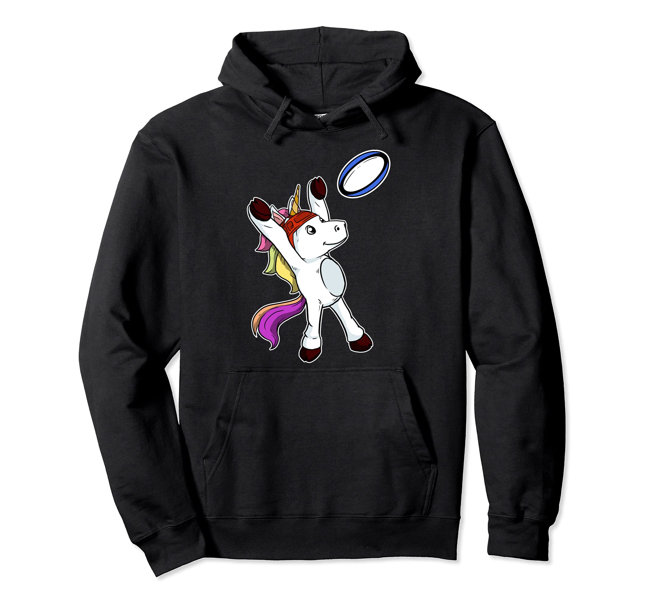 Funny Rugby Player Unicorn Catching Rugby Ball Costume Pullover Hoodie