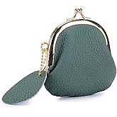 Women’s Small Coin Purse, Vintage PU Leather Change Purse, Coin Bag with Kiss Lock, Mini Coin Purse for Women (Almond Green)