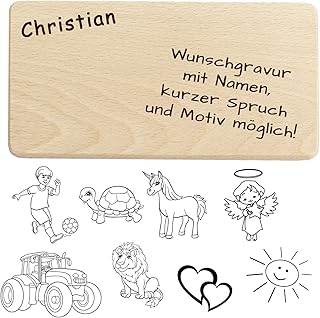 Geschenkissimo Frühstücksbrettchen/Brotzeitbrettchen mit Name, Spruch, Motiv, Logo oder Comic - hochwertige Gravur - Vesperbrettchen aus Buche, rechteckig, glatt, mit abgerundeten Ecken