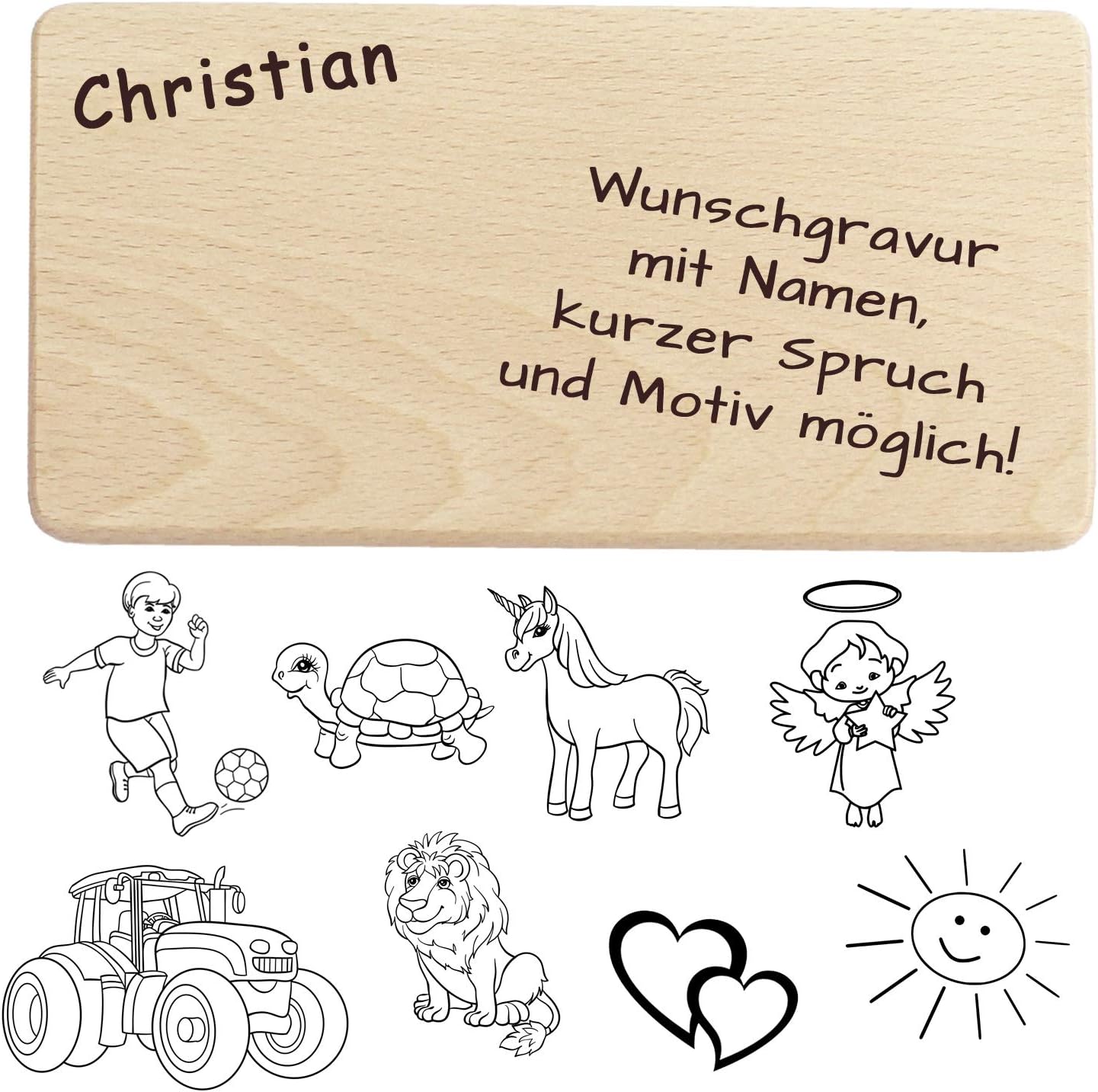 Geschenkissimo Frühstücksbrettchen/Brotzeitbrettchen mit Name, Spruch, Motiv, Logo oder Comic - hochwertige Gravur - Vesperbrettchen aus Buche, rechteckig, glatt, mit abgerundeten Ecken