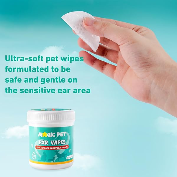 MAGIC PET – DOG EAR CLEANER WIPES — 120 GROOMING WIPES W/ALOE VERA & EUCALYPTUS — GENTLE 99% WATER PET EAR WIPES FOR ODOR & WAX REMOVAL — OTIC DOGS & CATS EARS CLEANSER ITCH-FREE PET GROOMING SUPPLIES