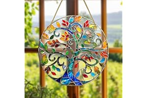 WOHAHA Big Tree Stained Indoor Outdoor Window Hanging Large Round Stained Wall Hanging Acrylic Panels Bedroom Garden Kitchen Wall Decor Gifts for Women Mom Grandma Teacher