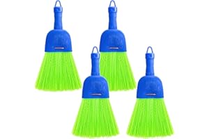 SOUJOY 4 Pack Whisk Broom, Small Handheld Brush Hand Broom Hang Hole, Poly Fiber Hand Brush for Indoor Porches Floors Decks D