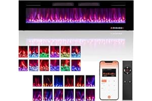 ORALNER 60” Smart WiFi Electric Fireplace, Ultra Thin Linear Recessed & Wall Mounted Fireplace with 12 Adjustable Flame Color