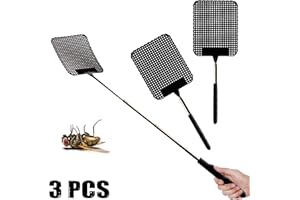 GEEPIN Telescopic Fly Swatter - Fly Swatter for Indoors,Manual Plastic Flyswatter Heavy Duty with Stainless Steel Telescopic Handle (3 Pack)