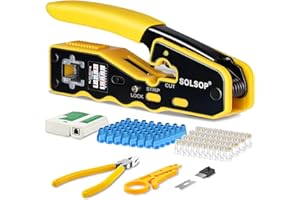 Solsop RJ45 Crimping Tool Pass Through Ethernet Crimper with Cable Tester for Cat6, 50PCS Connectors & 50PCS Boots, Wire Stri