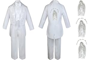 UNOTUX Baby Boy Kid Christening Baptism Church White Tail Suit Mary Maria on Back Sm-7