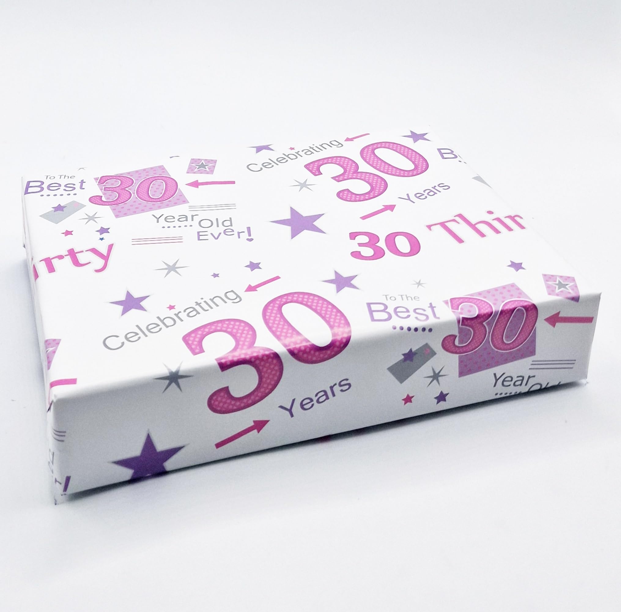 4 Sheets + 4 Gift Tags 30th Birthday Wrapping Paper Age 30 Birthday Pink Gift Wrap Female (AWP)