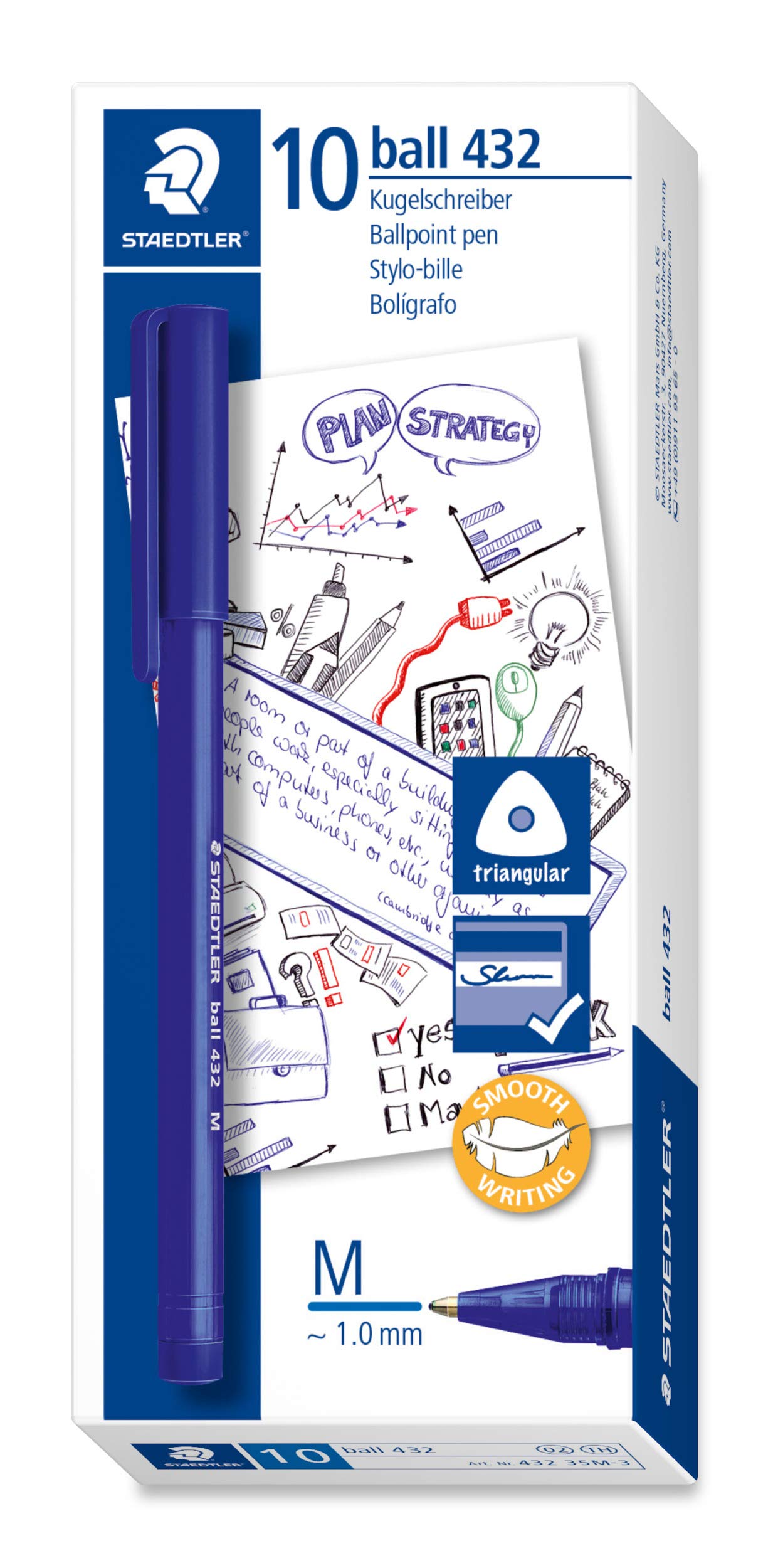 Staedtler 432 35M-3 Rainbow Ballpoint Pen, Medium, Blue, 10 Count (Pack of 1)