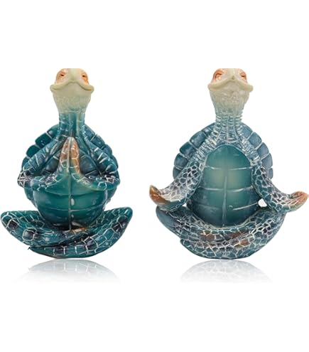 Lot De 2 Statues Tortue De Méditation - Résine Bleue, 10x5x6cm - Décoration Zen Pour Maison, Bureau, Jardin, Salle De Bain - 9