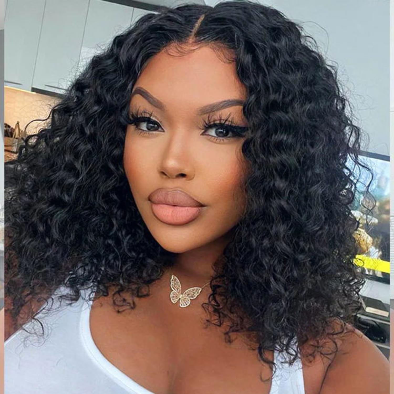 VEGALILY Human Hair Wig 12inch Curly Wigs for Black Women 100% Real Human Hair Glueless Wig Brazilian Human Hair Bob Wigs with Middle Part Lace