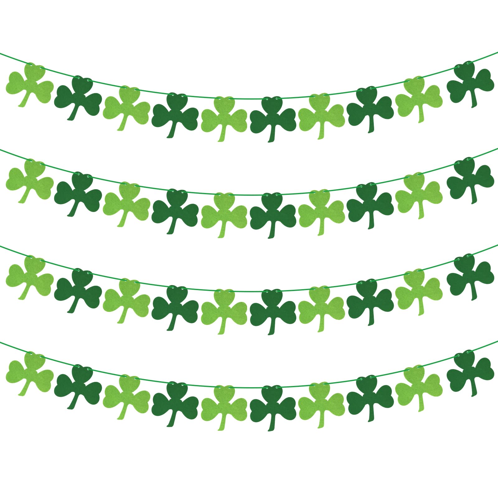 St Patricks Day decorations, Kaluofan 4 PCS Clover Banners for St. Patrick's Day Decor, Irish Festival Clover Felt Banner Bunting Green Shamrock Banner for Home Office Garden Decoration Supplies