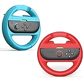 Steering Wheels Compatible with Nintendo Switch 2 2025/Switch 1/OLED, Racing Wheels for Mario Kart World/8 Deluxe/9, Universal Racing Games Accessories with Widened Shoulder Buttons & Quick-Release Hole Design, 2 Pack (Blue & Red)