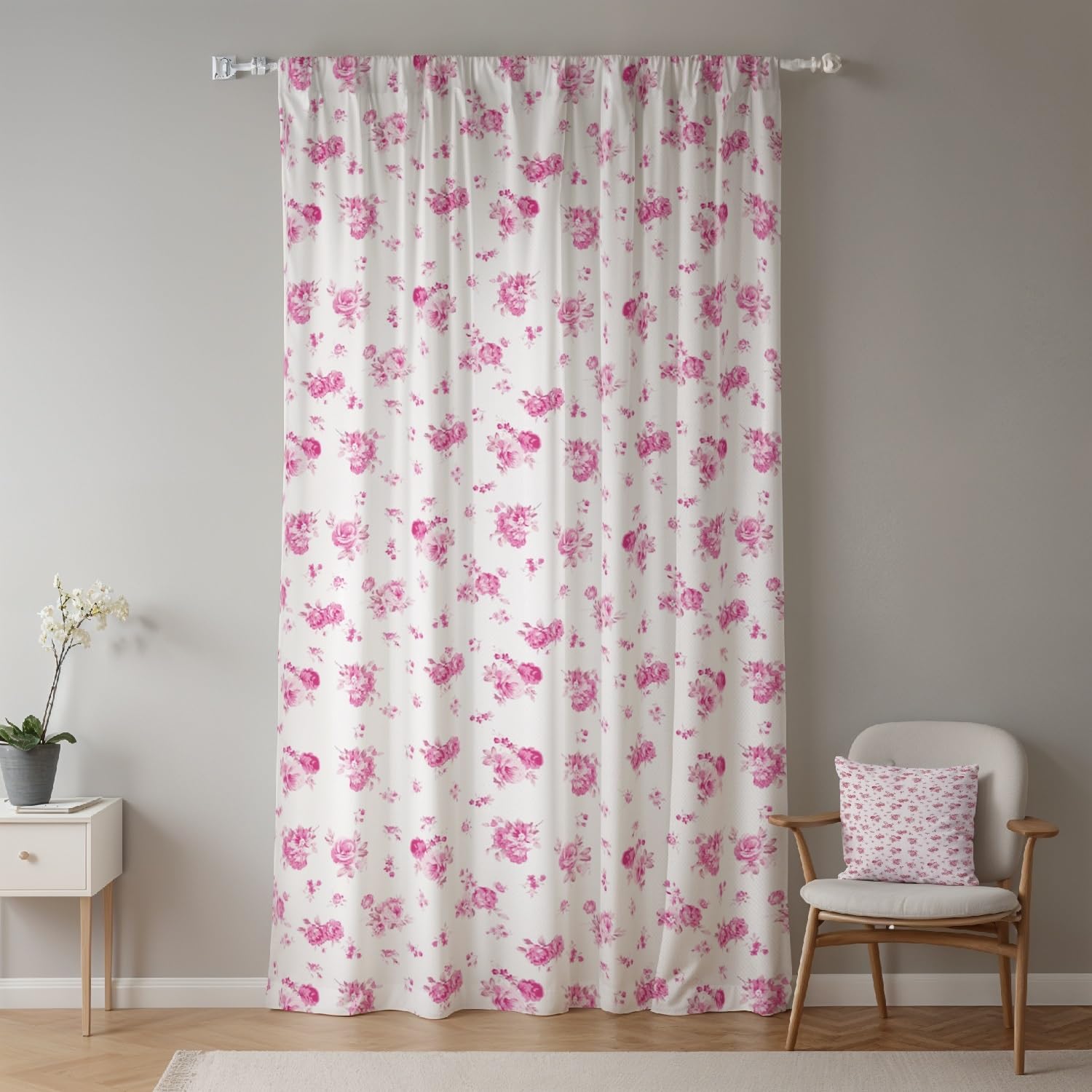ggaimwf Pink Floral Wildflower Curtains - Rustic Farmhouse Country Cottage Bedroom Drapes - Natural Pencil Pleat for Living Room, Kitchen, Garden, Patio Door - 117x229cm 1 Panel