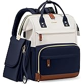 LOVEVOOK Diaper Bag Backpack, Baby Bag with Changing Station, Large Diaper Backpack for Mom Dads, Waterproof Leather Mommy Bag for Boy and Girl, Travel Essential Baby Shower, Navy Blue-Beige