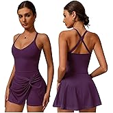 OMEWEE Women's Tennis Dresses Twist Front Split Ruffle Cami Dress with Shorts Golf Active Dress