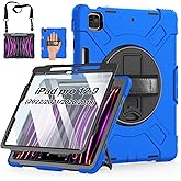 Case for iPad Pro 12.9 2022/2021/ 2020/2018: Cover for iPad Pro 12.9 6th/ 5th/ 4th/ 3rd Generation with Screen Protector- Stand- Pencil Holder- Handle- Shoulder Strap Blue