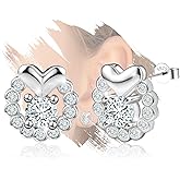 Sterling Silver Heart Stud Earrings - Sparkling Cubic Zirconia Hypoallergenic CZ Love Heart Earring Elegant Gifts for Mom Wife Sister Daughter