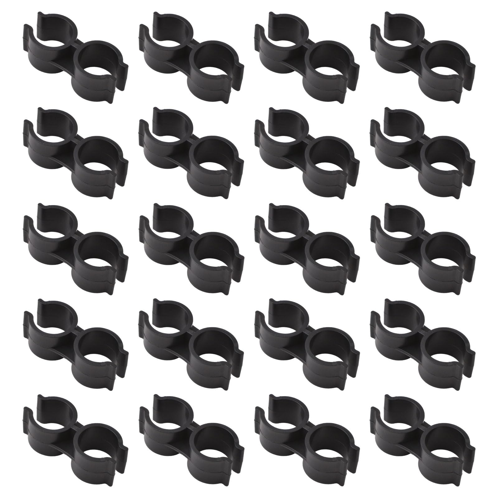 UFURMATE Black Double Pipe Clamps, 20Pcs, 23.5mm Inner Diameter, Plastic, Easy to Install, Fixes Two Pipes Together, Home & Garden Use