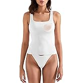 SUUKSESS Women Cotton Rib Squre Neck Tops Sleeveless Summer Padded Basic Tank Top