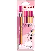 STABILO Premium Felt Tip Pens &amp; Fineliner Pen 68 Point 88 - Shades of Pink - Pack of 8
