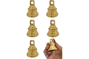 Genieland 6 Pc Set of Brass Bell with Hanging Loops Coaster Beach Decoration Item Vintage Style Indian Bell with Jingle Ring, Wedding Bell, Wedding Chimes DIY Craft Christmas Bell, Cow, Elephant Bell