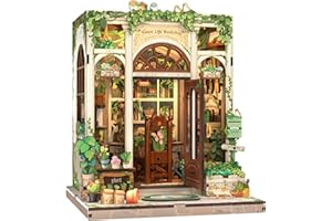 Cutefun Book Nook Kit - DIY Miniature Dollhouse Booknook Kit for Adults and Teens, Tiny House Bookshelf Insert Decor with LED Light, Gifts for Family and Friends (Green Life Bookshop)
