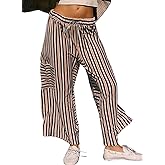 EVALESS Women Palazzo Pants Summer Casual Wide Leg High Waist Lounge Flowy Beach Striped Trousers Travel Vacation Outfits