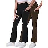 Desol 2 Pack Girls Fleece Lined Flare Leggings with Pockets High Waisted Yoga Pants Winter Bell Bottom Thermal