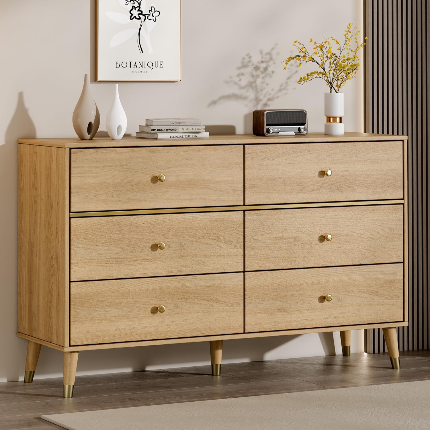 Photo 1 of *PARTS ONLY** Chrangmay 6 Drawer Dresser,47" Wide Mid Century Chest of Drawers,Wooden Bedroom Drawer Dresser with 6 Storage Drawers for Bedroom,Living Room,with Anti-Tipping Device,Wood