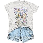 Womens Graphic Tee Vintage Floral T Shirts Boho Wildflower Short Sleeve Casual Tops