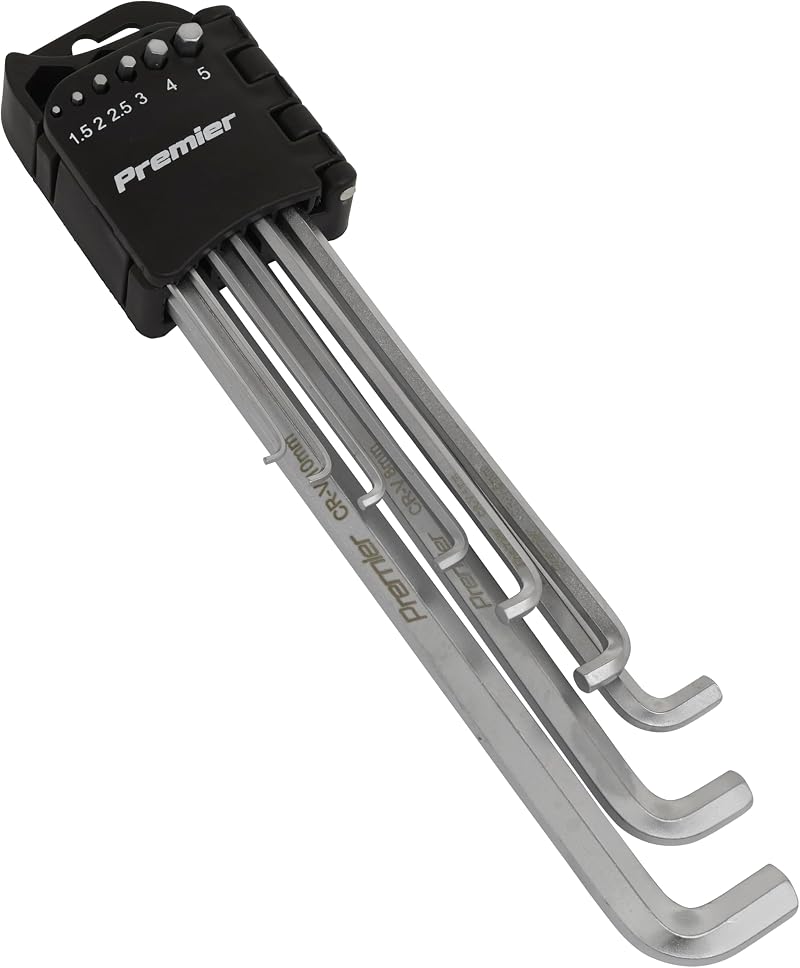 Sealey AK7174 9Pc Hex Key Set Extra-Long Stubby Element Metric 1.5-10mm