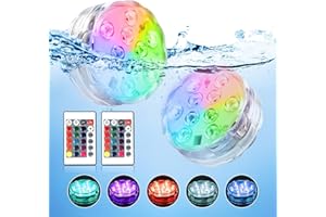 WHATOOK Underwater Submersible LED Lights: Waterproof Battery Operated Remote Control, Wireless LED Lights for Bath tub Hot Tub Pond Pool Fountain Waterfall Aquarium Party and Vase Base, 2 Pack