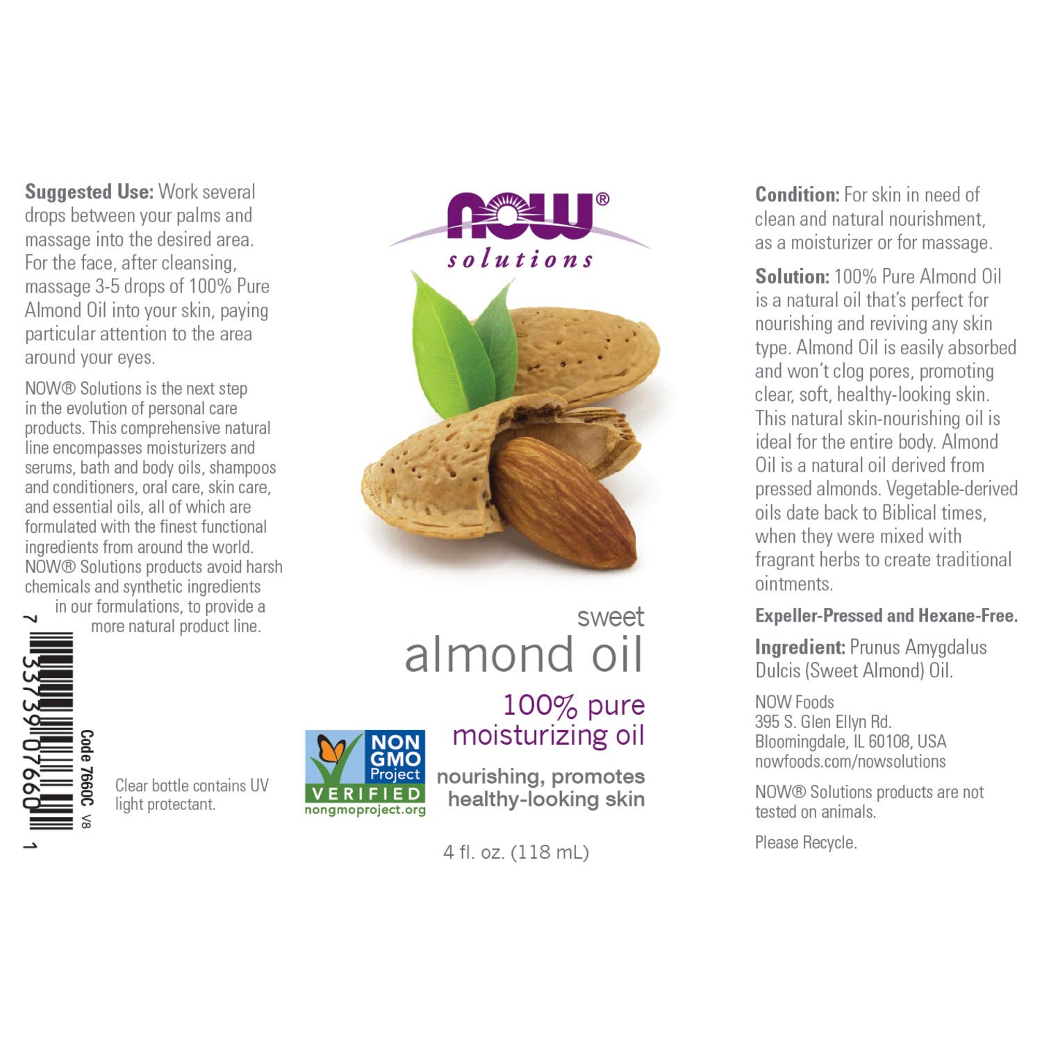 Now Solutions Sweet Almond Oil, Moisturizing Oil, 16 Ounce
