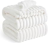 Bedsure Fluffy Fleece Blanket Double Size 220x240 Off White Soft Cozy Throw