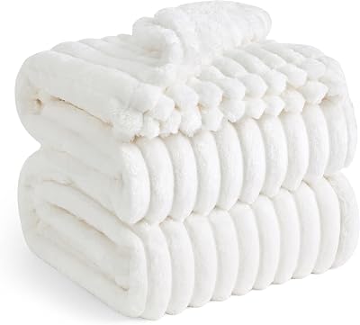 Bedsure Fluffy Fleece Blanket Double Size 220x240 Off White Soft Cozy Throw