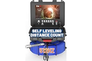 PeachLeaf Sewer Camera Self-Leveling with 512HZ Transmitter, Built-in Distance Count, Mic & DVR Recorder with 32GB, 9'' IP68 Waterproof Drain Snake Borescope Inspection with 12 LED Lights(100FT)