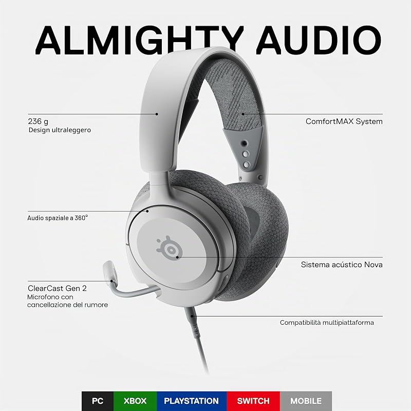 NUOVO Cuffie da gioco multi-sistema Arctis Nova 1 - Driver Hi-Fi - Audio spaziale a 360° - Design confortevole - Durevole - Ultra leggero - Microfono con cancellazione del rumore - PC,