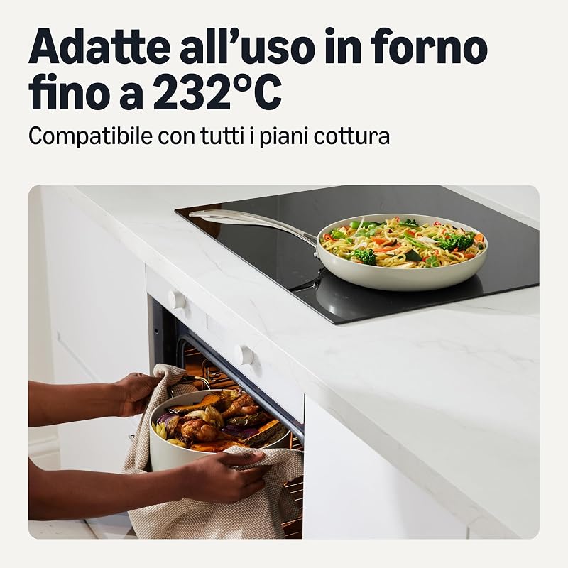 Pentole e Padelle Antiaderenti in Ceramica, Set di 8 Pezzi, Lavabili in Lavastoviglie e Adatte al Forno, Adatte a Tutti i Piani Cottura, Grigio Lino