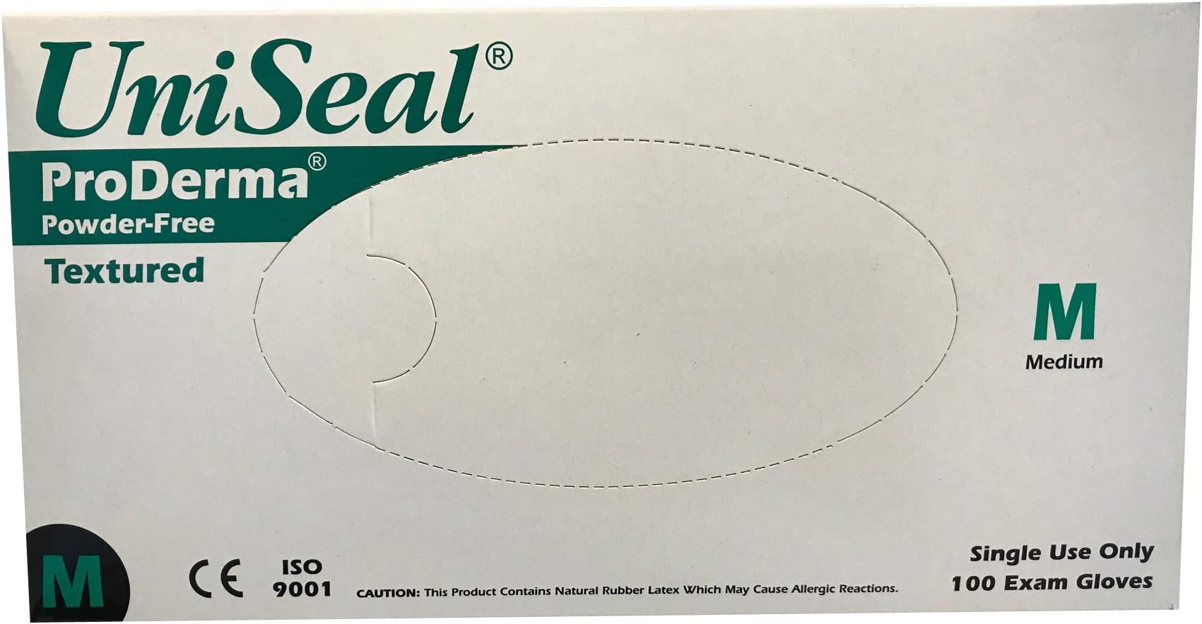 UniSeal ProDerma Latex Medical Grade Gloves, Powder-Free, Size Medium - 1 bx of 100 Each