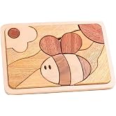 Adena Montessori 3D Wooden Bee Puzzle, 3-6y | Natural wood, safe. Build bee 3D puzzle. Boosts motor, hand-eye, logic. Turns into decor. Gift 3-6y.