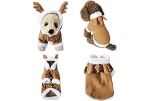 Mogoko Dog Cat Christmas Reindeer Costume, Funny Pet Elk Cosplay Dress, Puppy Fleece Outfits Warm Hoodie Xmas Apparel Clothes (S Size)
