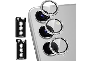 Avocase for Samsung Galaxy S24 Camera Lens Protector, Individual Metal Ring Tempered Glass Lens Cover, [Strong Adsorption] Scratch Resistant Ultra-Thin HD Clear Lens Cover, 2 Set-Silvery Sparkly