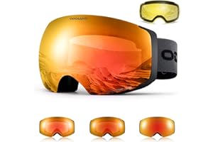 Odoland Photochromic Ski Goggles Interchangeable with 2 Lens, Large Spherical Frameless Snow Snowboard Goggles for Men Women