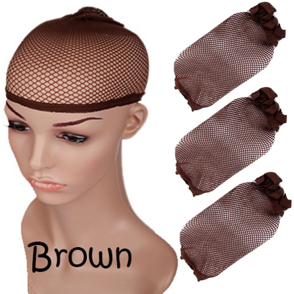 Amazon 3pcs Brown WIG Cap Stretch Breathable Full Head Hair