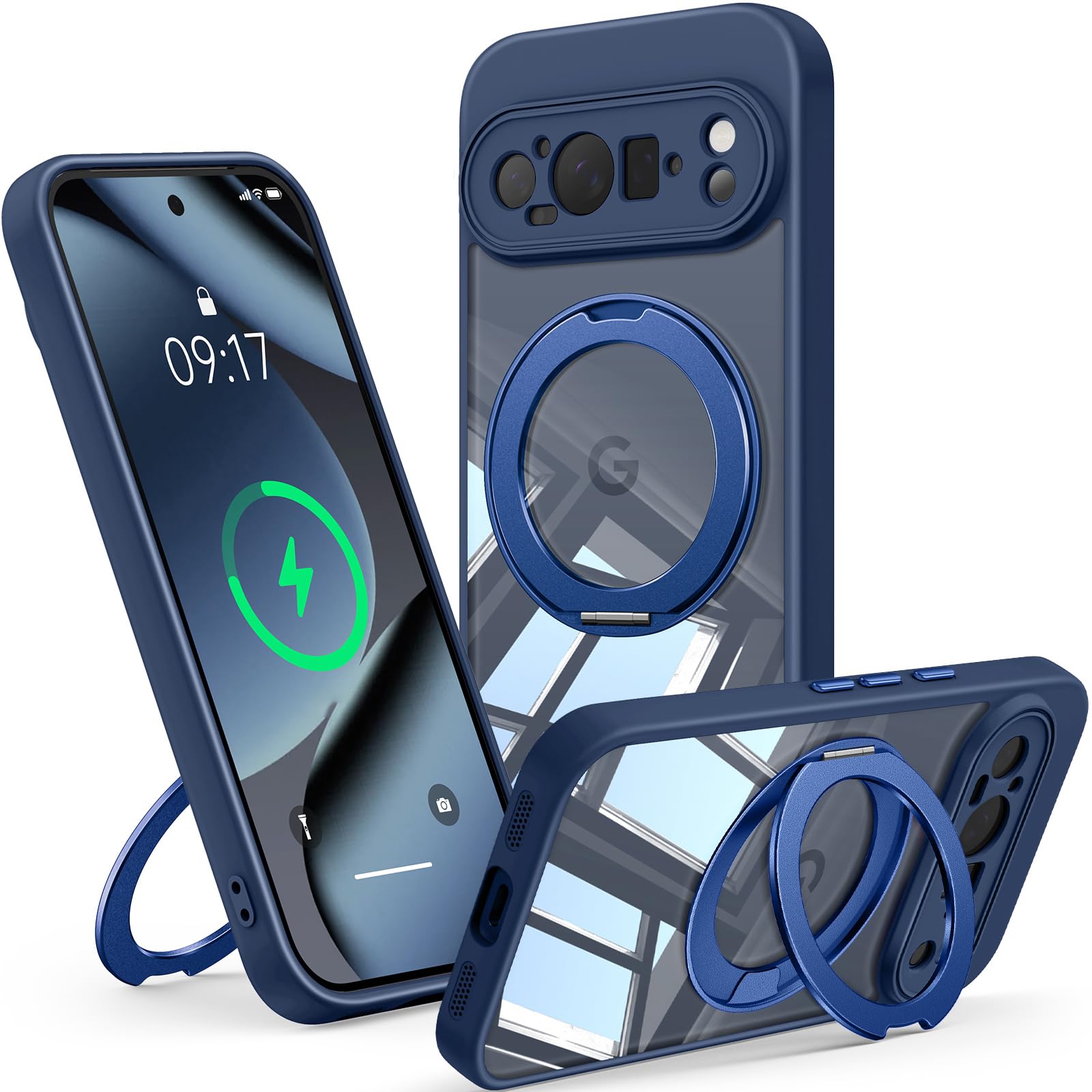 Photo 1 of ?360°Spin Magnetic Stand? Case for Pixel 10 Pro XL?Fit for MagSafe & Pixelsnap? Cover with Ring Holder?Crystal Clear? Camera Protection Phone Google 10 Pro XL Cases - Blue