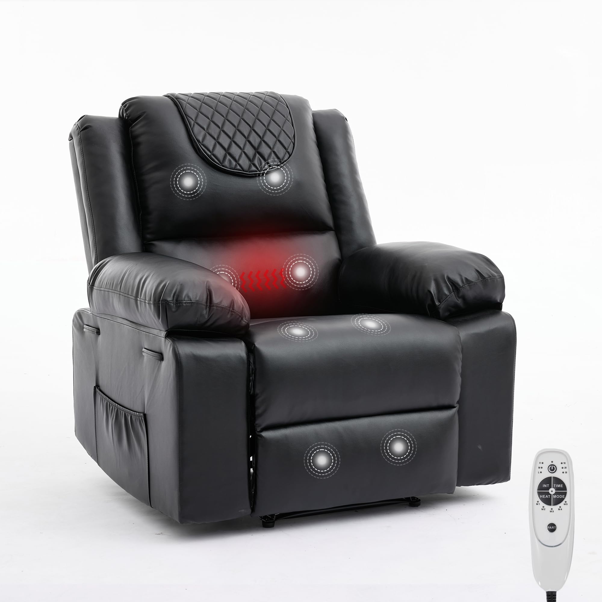 Photo 1 of Manual Recliner Chair for Adults - 135° Front & Rear Adjustable, with Heating & Massage, Side Storage Pockets & Remote Control, Ideal for Living Room & Bedroom(Black)