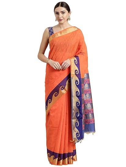 Womens Silk Cotton Saree (CCOPSC13568; Orange)