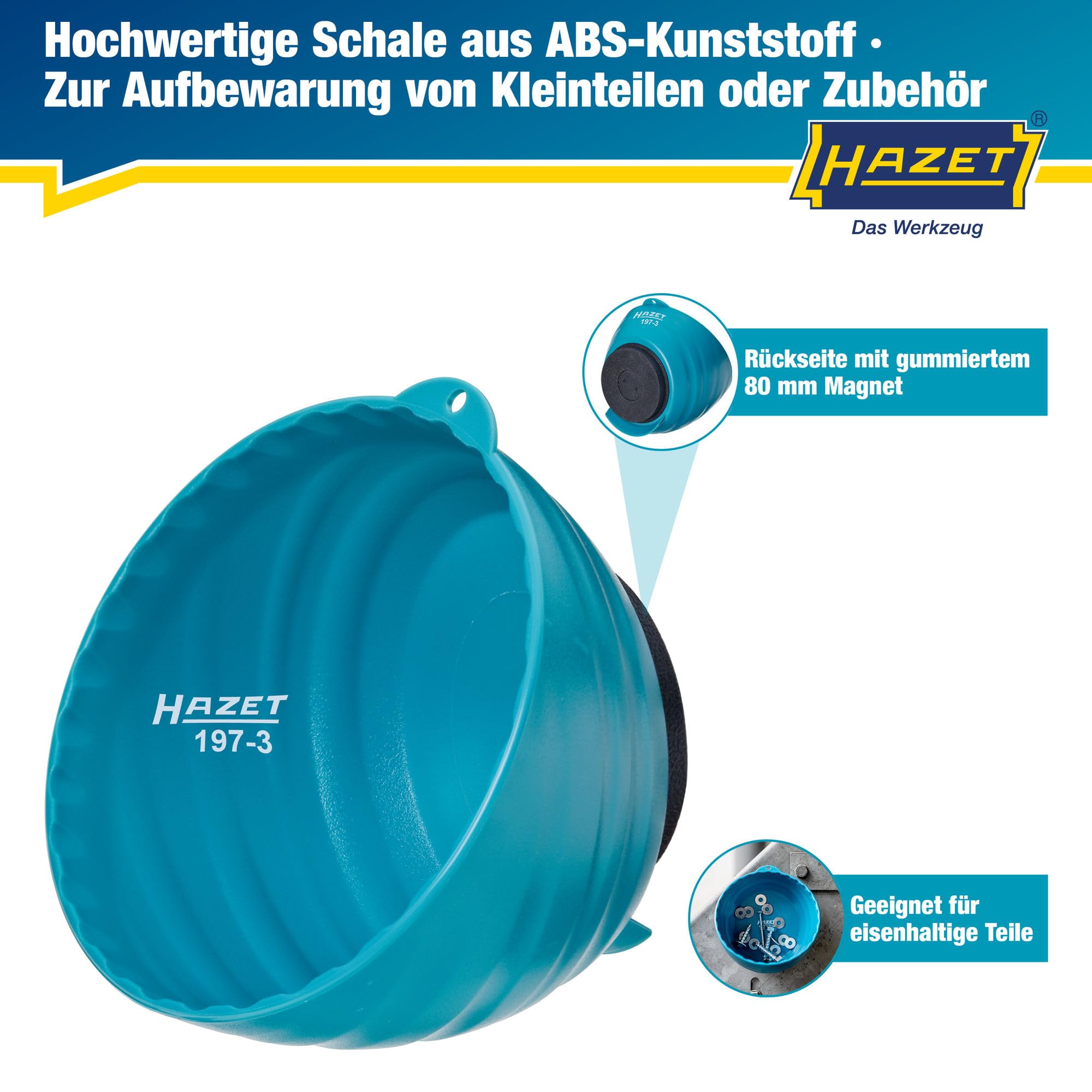 HAZET Magnetschale 197-3, 150 mm Durchmesser, aus leichtem Kunststoff mit robustem, starken Magnet - besonders praktisch zur Aufbewahrung von Kleinteilen wie Schrauben 3